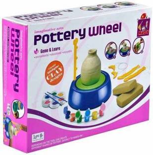 VARNA Beginners Pottery Wheel Kit for Kids with DIY Hand make Ceramic Pottery Machine Kids Craft Toys For Boys Girls Mini Pottery Wheels Game with Colors and Stencils, Creative Educational Game Toy Arts Crafts Early Child.