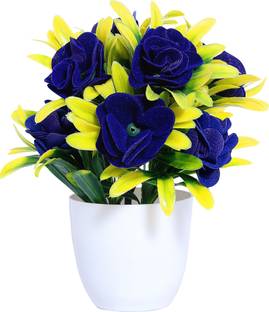 NERAPI Faux Attractive Design Flower Blue Rose Artificial Flower  with Pot