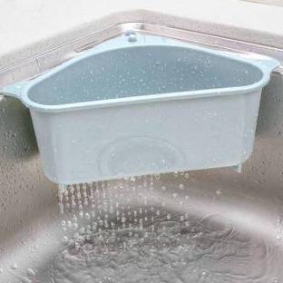 SALEOCTOPUS Triangle Shape Sink Storage Rack Drain Shelf Suction Cup Sink Soap Holder Kitchen Sucker Storage Drain Rack Corner Organizer, Multifunctional Collapsible Strainer