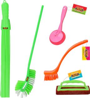 Bear Grips Bathroom cleaning set Toilet Brush, Broom, Cleaning Brush, Scrub Pad