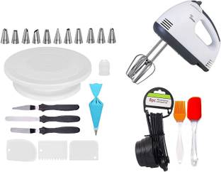 Greenstone 12 Piece Cake Decorating Nozzle Set, turnable Cake Table, 3 in 1 Multi Knife Set, 3 Side Scrapper, Scarlett Beater for Cake Baking, 8 Measuring Cups and Spoon, Silicon Spatula Brush Set Kitchen Tool Set