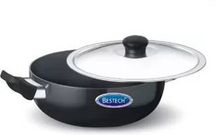 Bestech 4 Litre Non Stick Induction Base Deep Kadai with SS lid Kadhai 26 cm diameter with Lid 4 L capacity