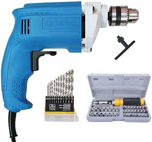 ISC Left Right 10mm Stylish 450W Powerful Electric Drill Machine With Dill Bit & Socket Set Pistol Grip Drill