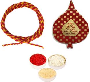 Velour Shoppe Thread Bhai Dooj Roli Tikka Packet with Roli Tikka Chawal Chandan Mishri Mauli Thread Chawal Roli Pack  Set