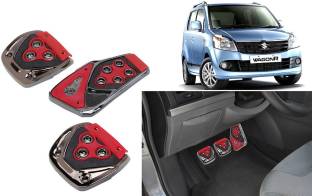 Selifaur 3 Pcs Red Non-Slip Manual Car Pedals kit Pad Covers Set for Maruti Suzuki WagonR 2010 Car Pedal