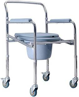 Ashni HEAVY DUTY Foldable Height Adjustable Bath chair wheel with Commode Chair