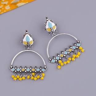 Voylla Bagh E Fiza Yellow Beads Earrings Brass Drops & Danglers