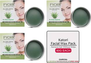 FYORR Facial Katori Peel-Off Wax Combo of 3 White Chocolate, Red Wine & Charcoal - each Wax