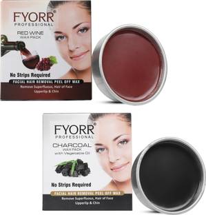 FYORR Facial Katori Peel-Off Wax Combo of 2 Red wine & Charcoal - each Wax