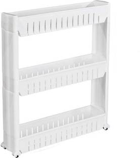 PrettyKrafts Containers Kitchen Rack Plastic 3 Layer Slim & Sleek Multi Storage Organizer Rack Trolley | Ideal for Dining, Kitchen, Bathroom | 54x12X70 cm (White)