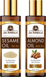 Jai Ambala Cold Pressed Premium Sesame Oil And Sweet Almond Oil For Skin & Hair Pure & Natural-100ML-Packof-2-Bottle-Combo- Hair Oil