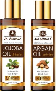 Jai Ambala Cold Pressed Premium Jojoba Oil And Moroccan Argan Oil For Skin & Hair Pure & Natural-100ML-Packof-2-Bottle-Combo- Hair Oil