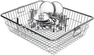 SMART SLIDE Dish Drainer Kitchen Rack Steel High Grade Stainless Steel Dish Drainer / Utensil Drainer Kitchen Rack / Bartan Basket / Utensil Drying Rack (Big 19 x 24 inch)