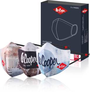 LEE COOPER Lightweight Multi-Layer Printed Design Face Mask For Outdoor Protection, Super Breathable & Reusable Cloth (Pack of 3) LCMSKBNVYPO3 Reusable, Washable Cloth Mask With Melt Blown Fabric Layer