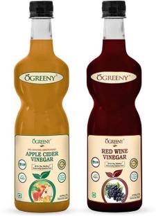 OGREENY Red Wine Vinegar Organic Non Alcoholic Drink for Weight Loss and Apple Cider Vinegar with Mother Organic Raw 750 ml Pack of 2 Vinegar