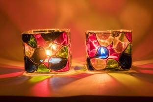 SAVORADE COLORFUL GLASS TEALIGHT FOR HOME AND OFFICE DECOR ON OCCASION OF DIWALI TEALIGHT INCLUDED Glass Candle Holder Set