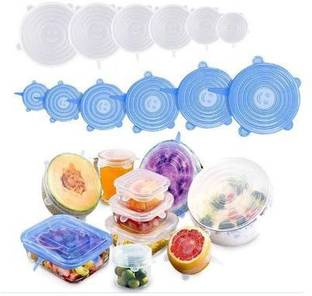 VSVS VSVS Set of 6 Reusable Safety Silicone Stretch Dishwasher Microwave and Freezer Safe Lids Flexible Covers for Rectangle Round Square - Bowls Dishes Plates Cans Jars 8 inch Lid Set, Pack of 12