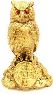 RUDRAZONEUN 100% original Golden color owl shri laxmi ji vahan for goodluck Decorative Showpiece  -  10.16 cm