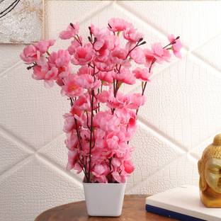 Flipkart Perfect Homes Artifical Flowers for Home Decor Pink Cherry Blossom Artificial Flower  with Pot