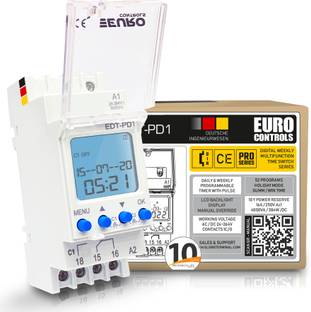 Euro Controls EDT-PD1 German - 24 to 265 V AC / DC - LCD Backlit - 50 Programs Daily/Weekly/Pulse/Holiday modes - Battery Reserve Programmable Electronic Timer Switch