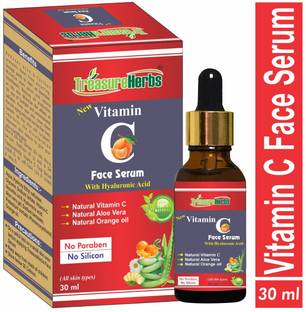 TreasureHerbs Vitamin C Face Serum For Face Skin Whitening and Lightening With Hyaluronic Ascorbic Kojic Acid Daisy Flower and Aloe vera Extracts Ideal For Wrinkles Pigmentation Stretch Marks