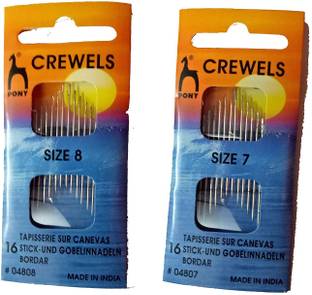 Pony Long Point Needles ( Long Hole) Crewel Size No 7 & 8 , 16 Needles In One Card, Set of 2 Each Hand Sewing Needle