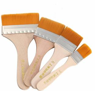 IKIS Artist Quality Natural Finish Synthetic Flat Paint Brushes of 4 Pc (18 mm,1 Inch,1.5 Inch & 2 Inch)
