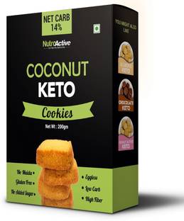 NUTROACTIVE Keto Coconut Cookies, 0.5g Net Carb Per Cookie, Zero Sugar, Gluten Free Snacks - 200 gm Cookies Biscuit