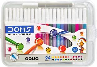 DOMS Aqua 24 Shades Watercolor Unique Push Resistant Soft Nib Sketch Pens