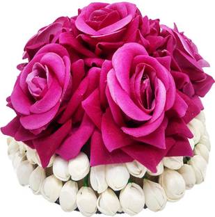Shining Angel Pink White Rose Flower Big Size Bun Bridal Wedding Hair Extension Bun