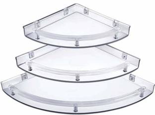 Pla Bathroom Corner Shelf Super Clear, Corner Shelves for Home Decor - One Set (3 Pieces) Acrylic Wall Shelf