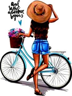 Sahaj Décor 46 cm Beautiful Adventure Girl With Cycle Magnetic Sticker