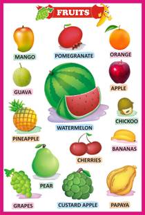 Fruits Educational Charts for Kids Home and School | Fruits name chart Paper Print