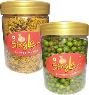 Singla Dal Biji 200g Hara Matar 200g namkeen Combo (Pack of 2*200g, 400g)