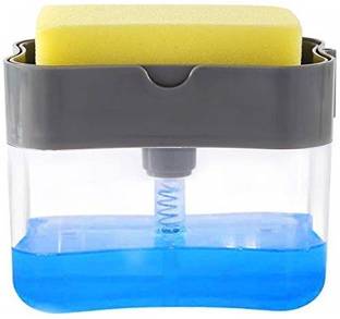 CyberShop Soap Dispenser for Kitchen + Sponge Holder 2-in-1 - Innovative Design - Premium Quality Dish Soap Dispenser - Counter Top Sink Dispenser - Instant Refill - Durable & Rustproof 500 ml Liquid Dispenser