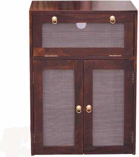 Woodware Solid Sheesham Wood Inverter Battery Cabinet Trolley for Inverter and Battery