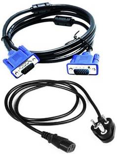 CUDU Combo Set of Male to Male 15 Pin VGA and Power Cable for Computer CPU, Monitor, Printer (Blue, 1.5 m) Combo Set Designed for Gaming
