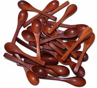 Fleurs De Rocaille Fleurs De Rocaille Wooden Condiments Masala Spoon Ice-Cream Sugar Salt Spoons Small Spoons (10 pcs) Brown Wooden Ice-cream Spoon Set
