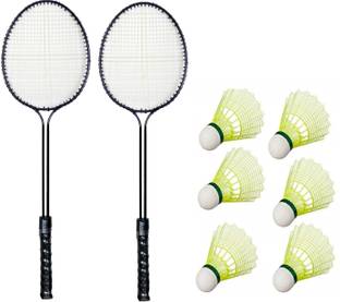 Monika Sports 2 Double Shaft Badminton Racquet With 6 Pc Nylon Shuttle Badminton Kit