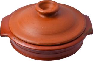 Frills & Colours Premium Earthen Cookware for Cooking and Serving- Handi Small Size-Organic-Pre-Seasoned-Natural Red Handi 3 L with Lid