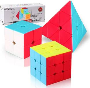Authfort Educational Speed Cubes Pack of 2x2x2 3x3x3 Pyramid Smooth Puzzle