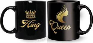 V Kraft "king and queen couple matching mug" trendy and stylish black Ceramic with Handle-Perfect Gift to Anyone On Any Occasion | Coffee & Tea Cup | Pack of 2 Ceramic Coffee Mug