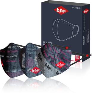 LEE COOPER Lightweight Multi-Layer Printed Design Face Mask For Outdoor Protection, Super Breathable & Reusable Cloth (Pack of 3) LCMSKPRNTPO3 Reusable, Washable Cloth Mask With Melt Blown Fabric Layer