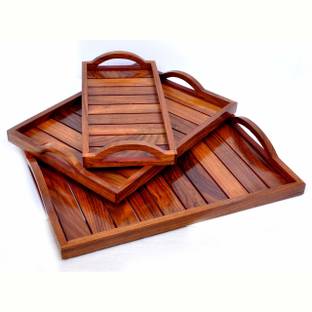 S.I Creation Sheesham Wood Handmade & Handcrafted Wooden Large Size Serving Trays for Kitchen and Tableware Tray