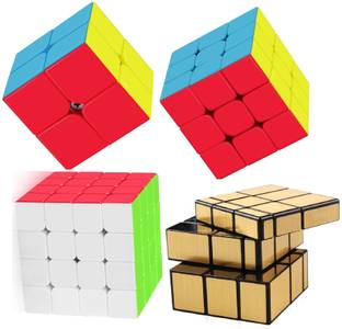 Authfort Speed Cube Sticker less Set 2x2 3x3 4x4 Mofang jiaoshi Gold Mirror Stickered Speed Cube Bundle Pack ( 4 piece )