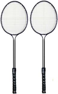 Monika Sports 2 Pc Double Shaft Badminton Racquet Black Strung Badminton Racquet