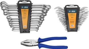 REALstf 17 combo Ring Spanner 12Pc, DOE 12 Pc, Combination Plier 8" Double Sided Box End Wrench