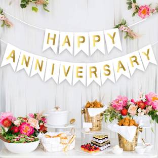 DECOR MY PARTY Happy Anniversary Paper Hanging Banner For Couple Party Decorations / Wedding Anniversary Ceremony Items Banner