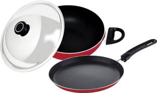 WELLBERG Essential Press Aluminium Cookware set, Red, WBIN-3563 Non-Stick Coated Cookware Set