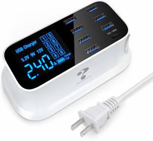 microware 8 Ports USB Multi Port USB Plug, Quick Charge 3.0 8 Port Desktop Hub Multiple USB Charger Station Led Display Fast Charging usb8port USB Charger